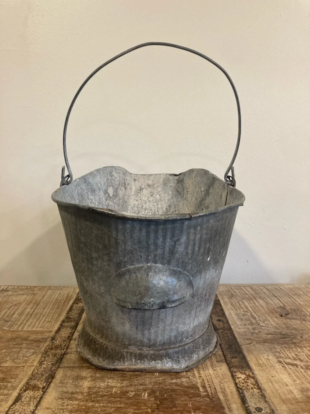 Vintage Galvanized Metal Coal Scuttle Bucket and Shovel Scoop Set Distressed